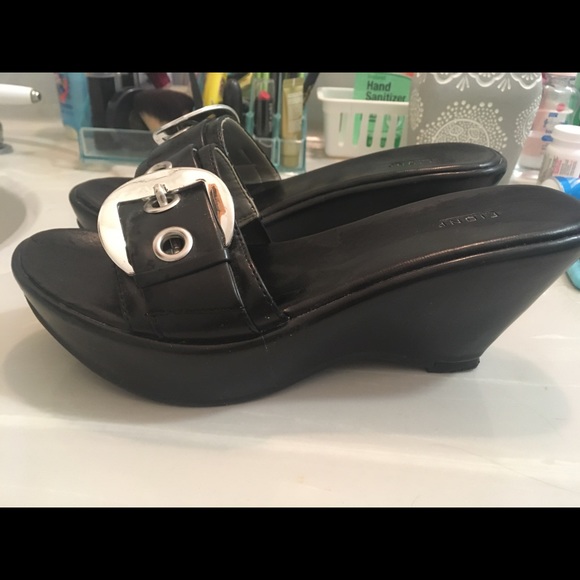 Fioni black wedges with silver buckle. Worn once! - Picture 2 of 3